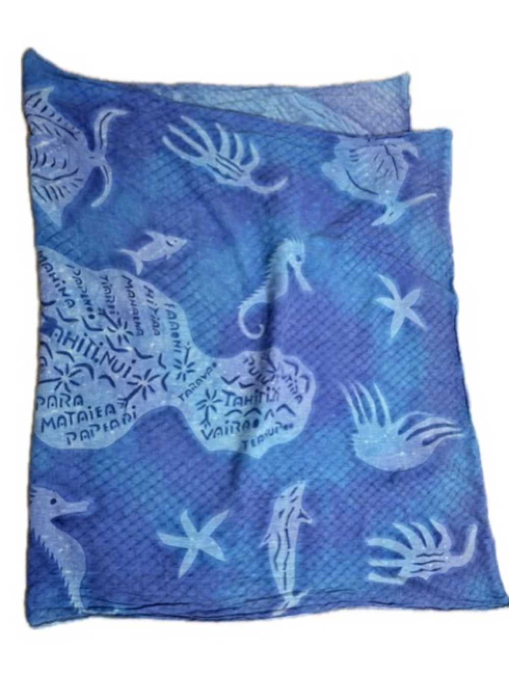 Scarf Swim Wrap Blue Watercolor Seashell Seahorse Starfish Beach Ocean Print